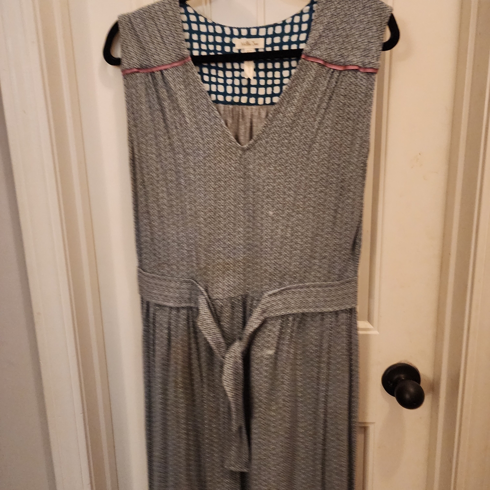 Matilda Jane Gray Midi Dress with Red and Blue Accents
